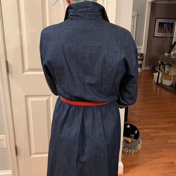 Vintage Denim Shoulder Pad Belted Dress sz 12 - Picture 5 of 5